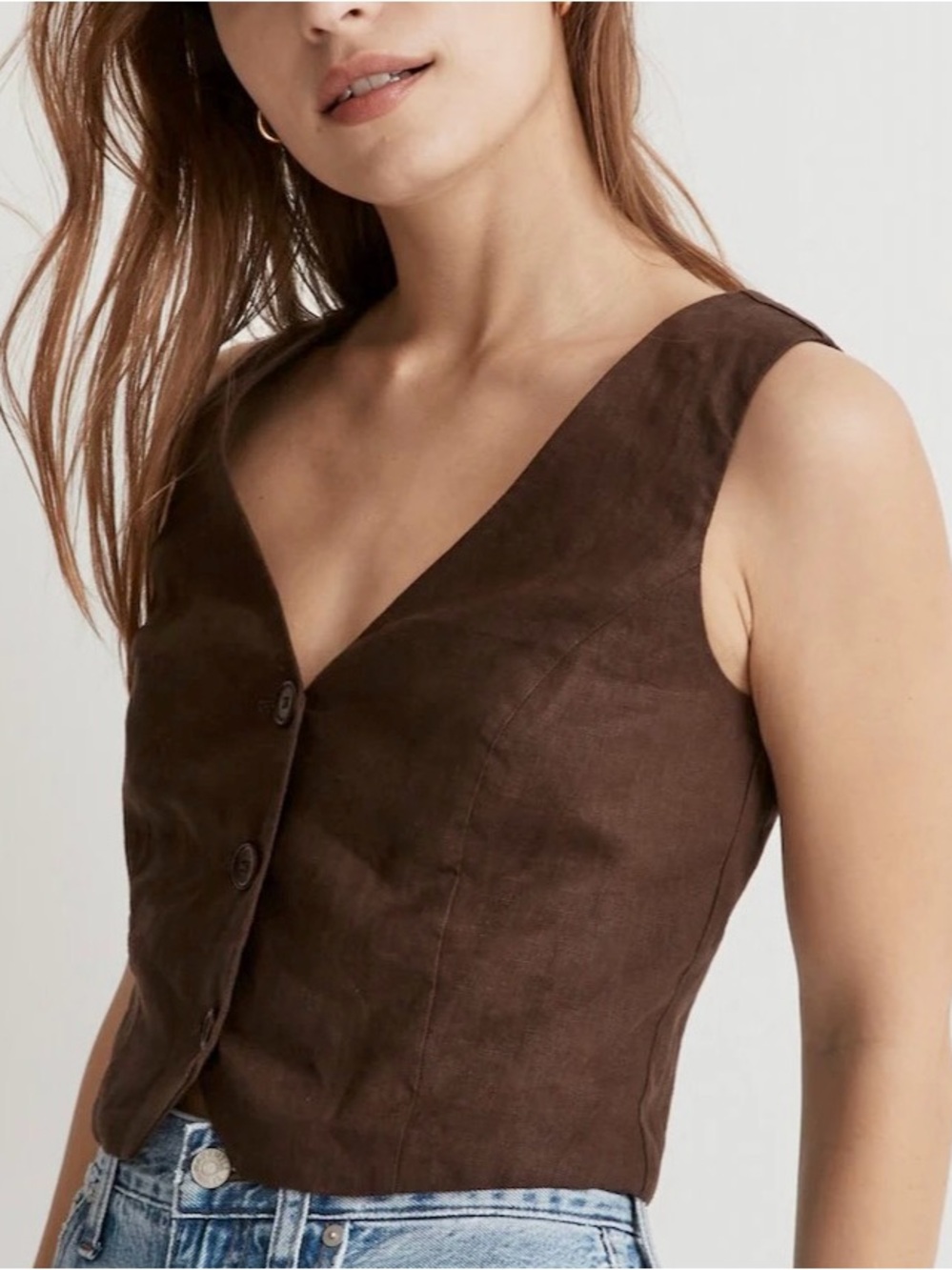 Madewell Linen Katrina Vest Dark Coffee 4
